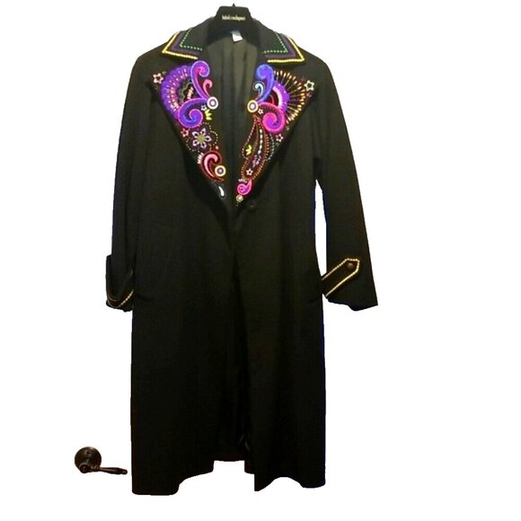 VERSACE COUTURE Wool embroidered trench coat long stroller jacket medusa womens - Picture 1 of 9